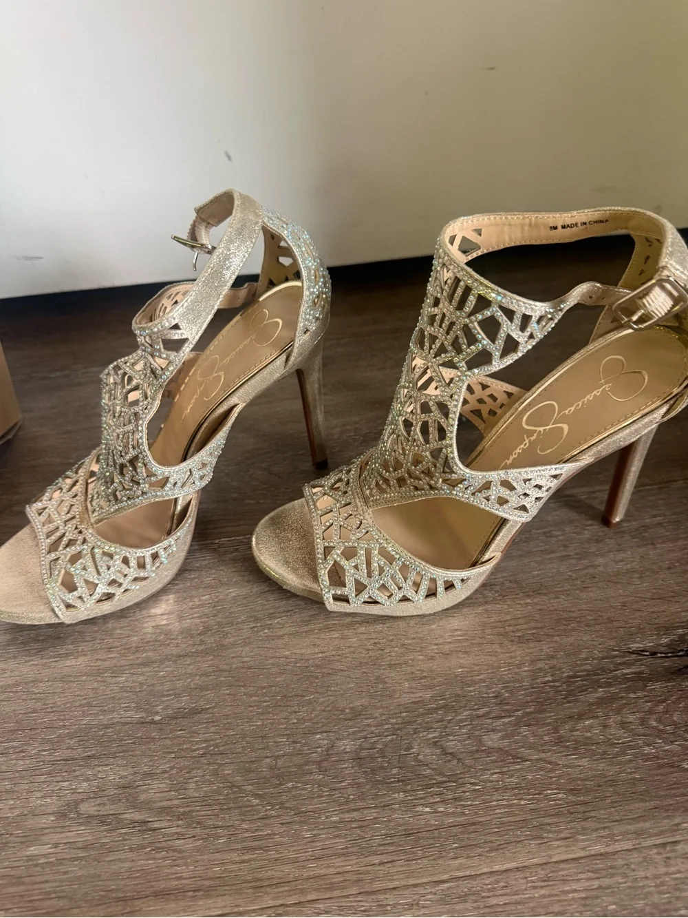 Jessica Simpson Metallic Gold Glitter Cutout High Heel Sandals